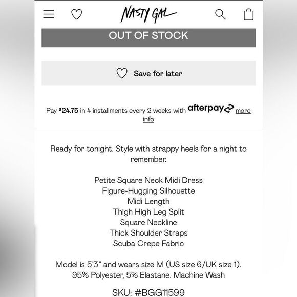 Nasty Gal Square Neck - Black Dress Size US 4 - Picture 9 of 9